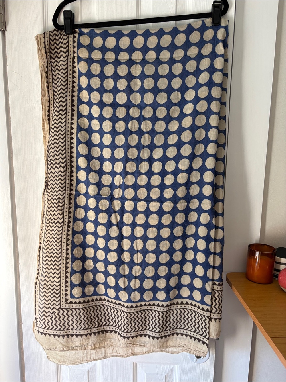 Blockprint Sarong/blanket Blue and Cream Polka Dot